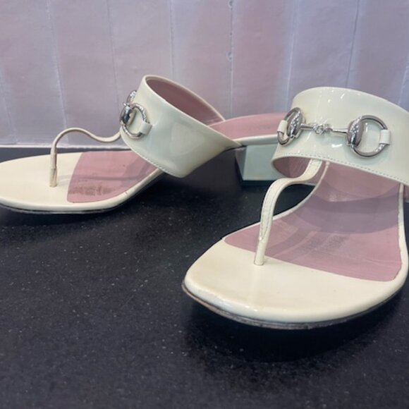 Gucci Made In Italy White Leather Thong Sandals Shoes Size 37.5 US 7.5 Stunning - Picture 4 of 14
